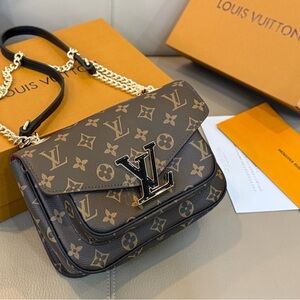 Louis Vuitton Monogram Crossbody Bag with Gold Accents
